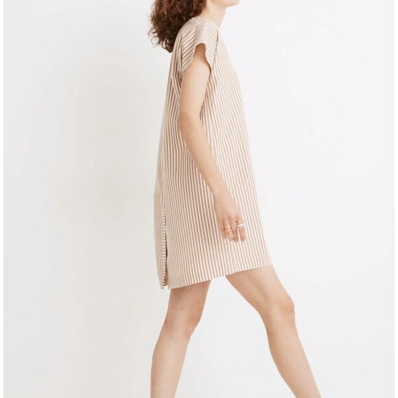 Madewell Button Back Easy Dress XS Tan White Stripe Boho Nautical Summer Travel - Picture 3 of 10